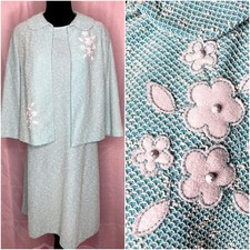 vintage union made 70s 80s aqua blue dress jacket matching 2 piece set