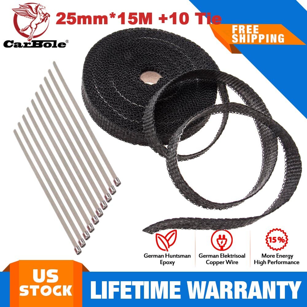 50FT Heat Wrap Tape Cable Zip Ties For Motorcycle Heat-Resistant