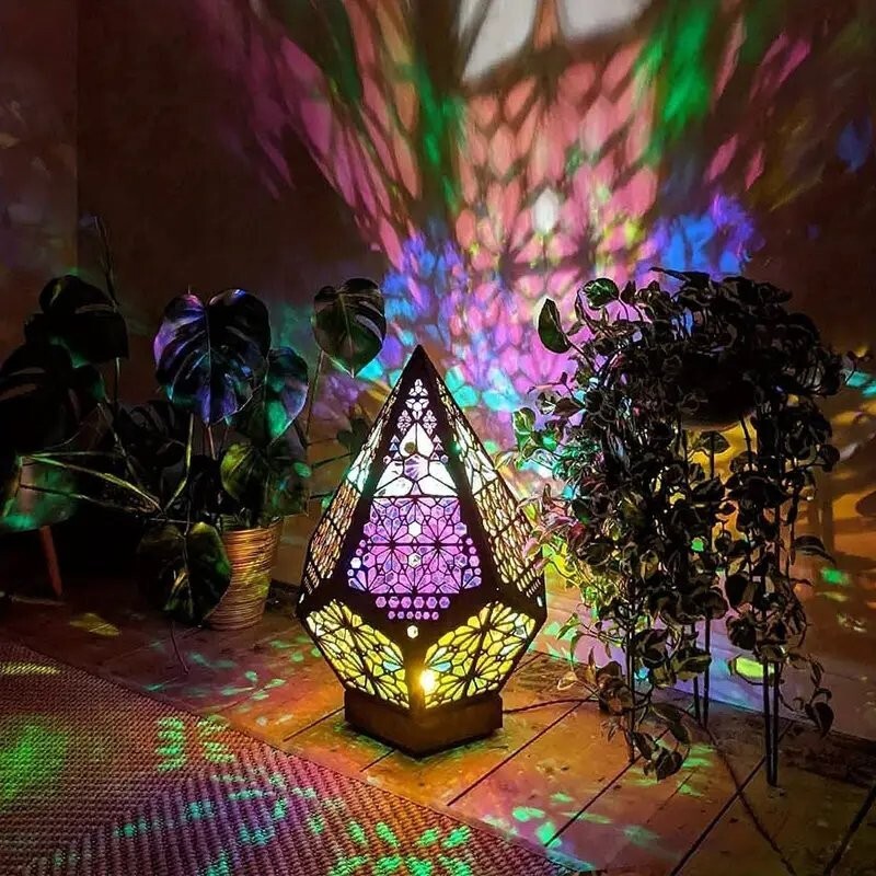 Carved Colourful Projection Mosaic Lamp Mood Ambient Bedroom Lighting Boho Decor image 5
