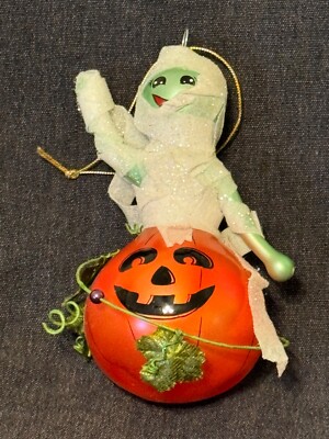 NEW Retired Kurt Adler Glass Mummy & Pumpkin Halloween Ornament 5'' LAST ONE !!!