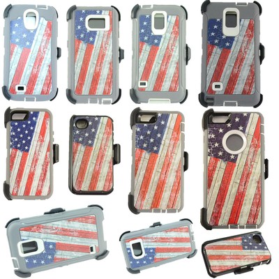 USA Flag Defender Case Cover for Apple iPhone & Samsung Galaxy w/Belt Clip
