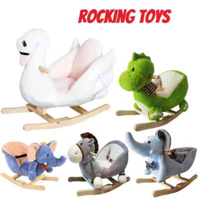 Children Kid Wood Rocking Horse Ride On Elephant Donkey Chair Baby Soft ...