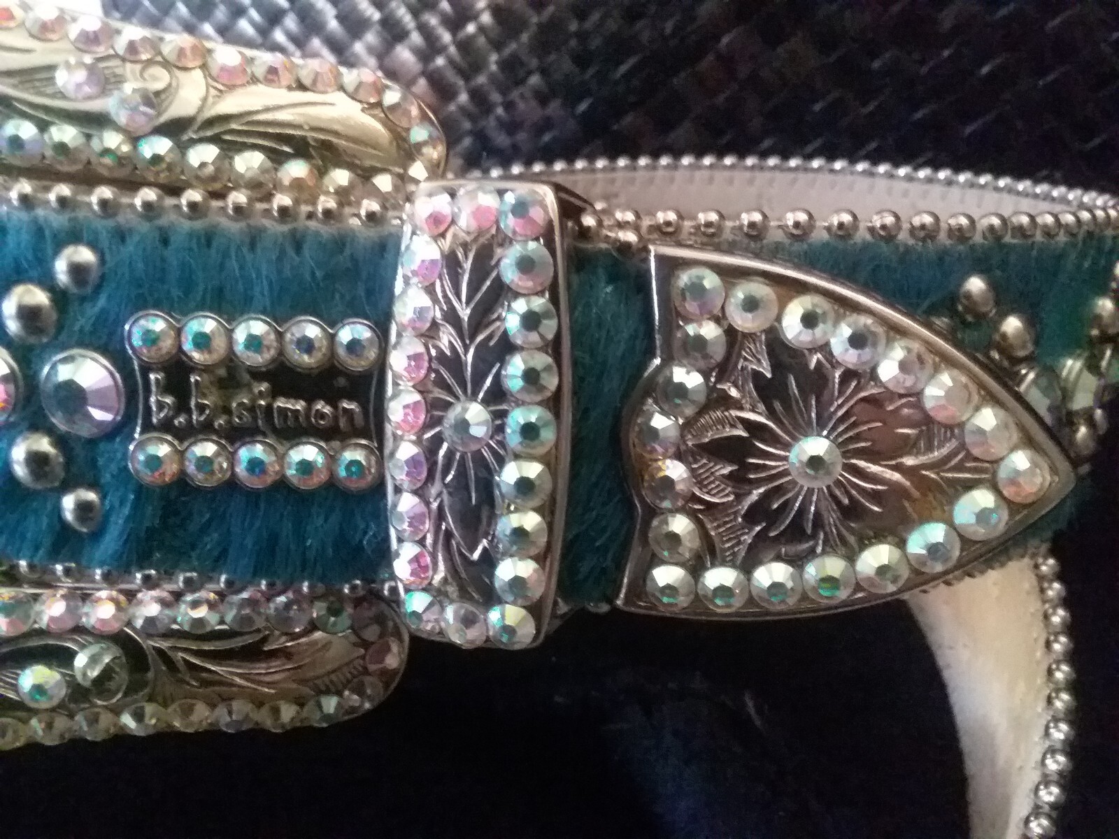 b.b Simon Belt Blue Pony Swarovski Rhinestone Bling Rockn Roll studs XL unisex image 8