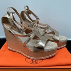 HERMES SOFT GOLD LEATHER WOODEN PLATFORM ESPADRILLE WEDGES SZ 39  NEW WITH BOX — photo 2