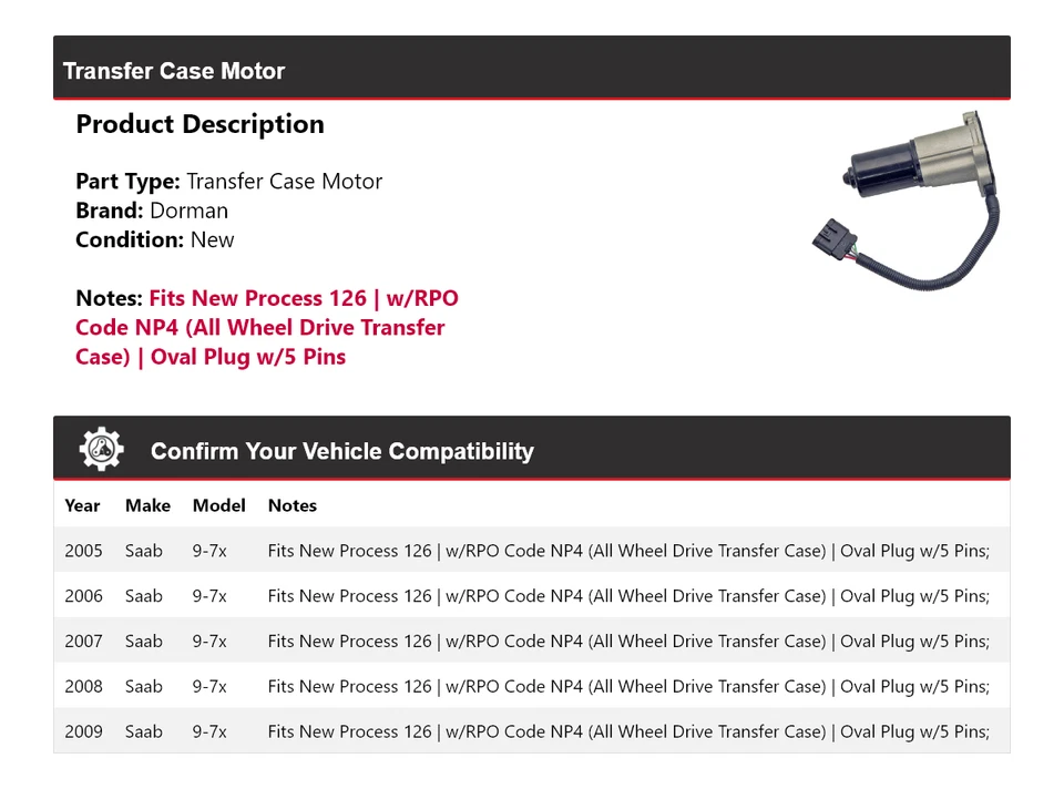 For 2005-2009 Saab 9-7x Dorman Transfer Case Motor 2006 2007 2008 - Image 2 of 4