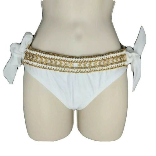 ASOS Womens White CHEEKY Hipster Bikini Bottom Gold Chain w/ Side Tie Size 4 NEW