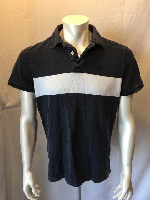Abercrombie and Fitch Men's XL Blue White Stripe Pique Short Sleeve Polo Shirt | eBay