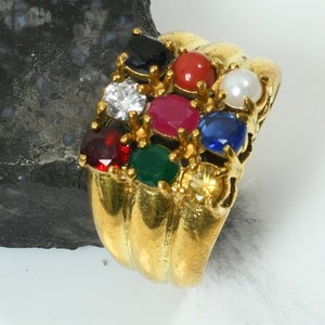 Navratna Gemstone Handmade Gold Plated Ring Jewelry GiftUS Size-10.25 AR 64024