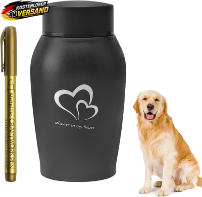 Haustierurne Edelstahl für Hunde Katze Gedenk-Urne personalisiert Schwarz - Bild 1 von 4