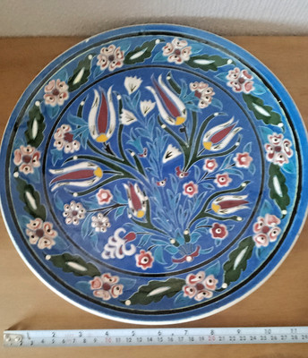 Vintage 31 cm Durchmesser Kutahya Keramik Teller ;- Floral Blumen Busch Baum [B28]