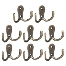 8Pcs Wall Hooks Zinc Alloy Double Prong Retro Hook for Hanging Towel Bronze
