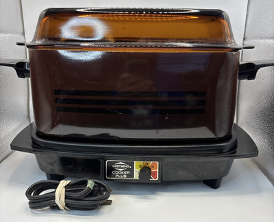 Vintage West Bend Cooker Plus Electric Skillet Roaster w/ Amber Glass Lid Tested