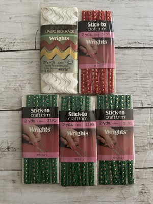 Vtg Wright s Stick-To Craft Trim Green Gold Red