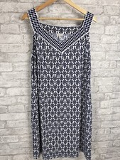 New Talbots Sundress Sheath Dress Navy White XL Petite Sleeveless Stretch Knit