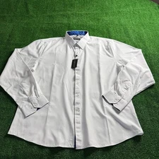 Barry.Wang White Royal Blue Splicing Shirt Long Sleeve Formal Shirt Size 3XL NEW