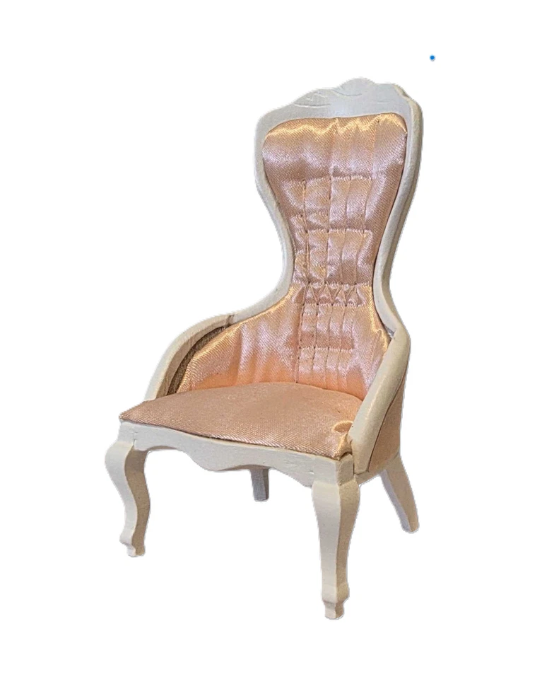 Dolls House Ladies Chair Shell-Pink & White Wood Bedroom Living Room Furniture - Image 1 of 1