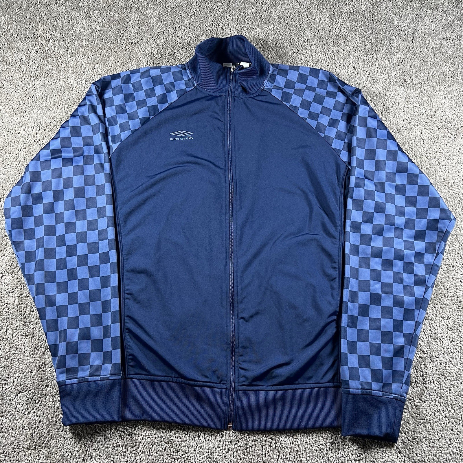 Vintage UMBRO Adult XL Navy Checkered Full Zip Up Jacket Soccer Football Track