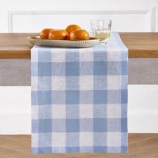 Linen Checkered Table Runners 90 Inches Long - 100% Linen Chambray  14x90
