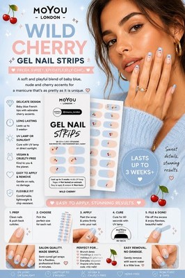   WILD CHERRY   MOYOU LONDON HALBGEHÄRTETE GEL NAGELSTREIFEN WRAPS NEU