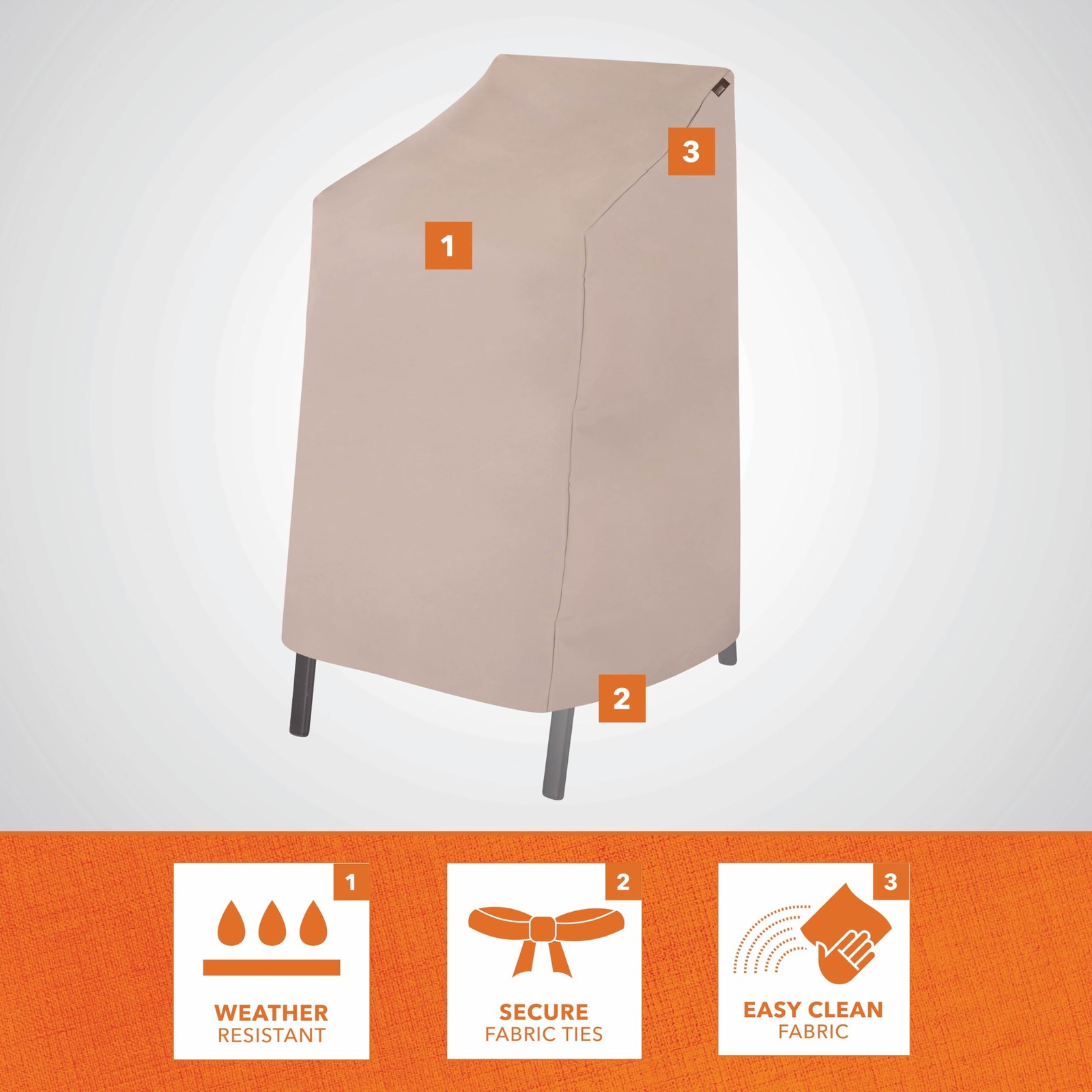 Chalet Stackable/High Back Bar Chair Cover - Weather-Resistant Fabric - Outdo...