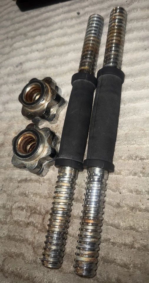 14-дюймовые хромированные ручки для гантелей для тяжелой атлетики YORK с воротниками винтажные 2 шт. от оригинального производителя айрон YORK - Изображение 2 из 4