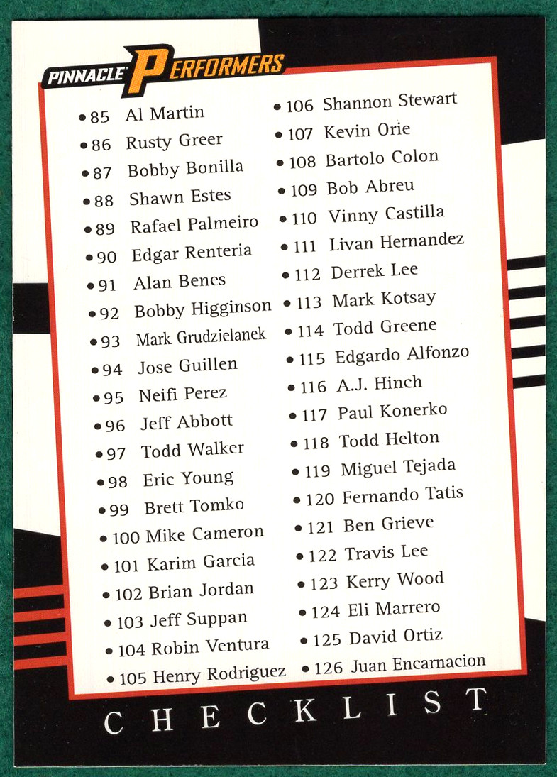 Checklist 85-150 & Big Bang 1-15 - 1998 Pinnacle Performers #149 - Baseball Card