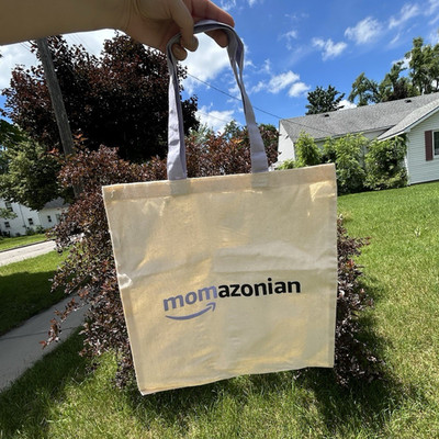 Amazon Swag Canvas Logo Tote Bag Beige/Purple Mom Shopping Bag 