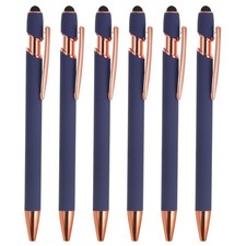 6 Pack Ballpoint Pen with Stylus Tip 2 in 1 Metal Pen Style 2 Blue