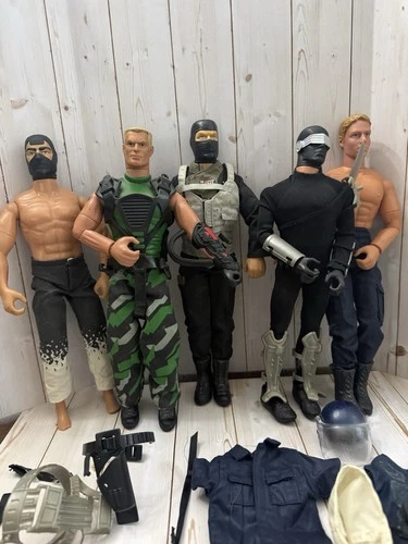 Gi Joe Vintage 12in Lot of 4 Plus Power Team Figure With Clothing and Accesories