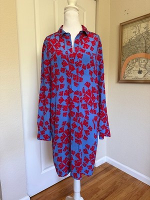 Diane Von Furstenberg DVF Women's Size 10 Silk Shirt Dress Blue Red Floral Print