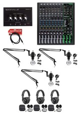 3-Person Podcast Podcasting Recording Kit w/Mackie ProFX12 v3 Mixer Boom Arms