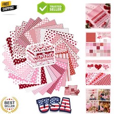 30 Pcs 10 x 10 Inches Valentine Cotton Fabric Bundle Squares Patchwork Pink H...