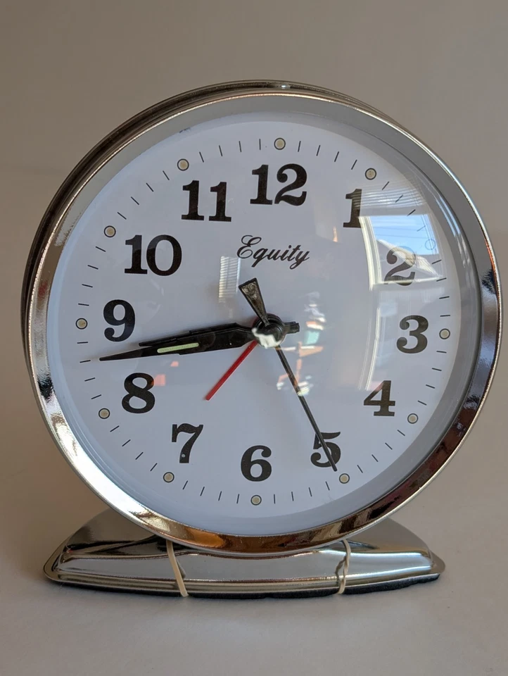 Equity Key Wound Alarm Clock With Loud Bell Silver 5.5" - Image 2 of 4
