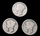 Lot of 3 Mercury 90% Silver Culls U.S. Coins Slicks Dates