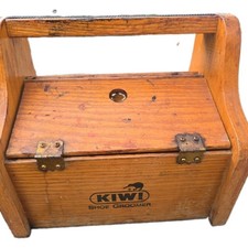 KIWI Shoe Groomer Wooden Shoe Shine Box Kit with Brushes Polish
