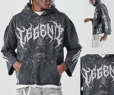 TAKER Men's Raw-Edge Lion Legend Cropped French-Terry Cotton Hoodie T5258