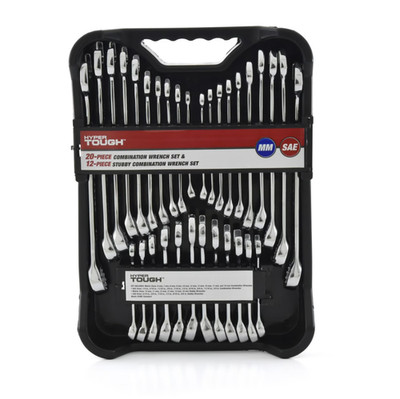 Hyper Tough 32Pc Combination Wrench Set SAE Metric Standard Stubby Case