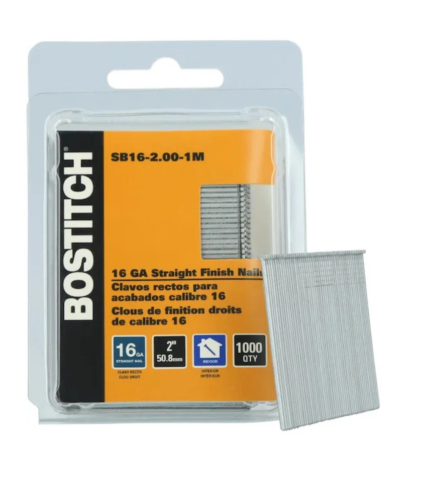 Cantidad 2 paquetes clavos Stanley Bostitch 2" 16GA SB16-2,00-1M acabado recto 1000/paquete Foto 2 de 4