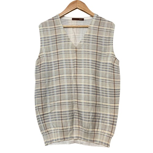BALLY Check Pattern Knit Vest I46 Size Ivory mens USED