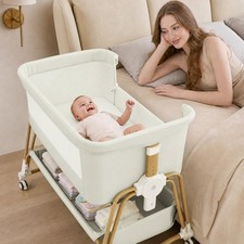 4-in-1 Baby Bassinet, Portable Bassinet Bedside Sleeper with Mosquito Net