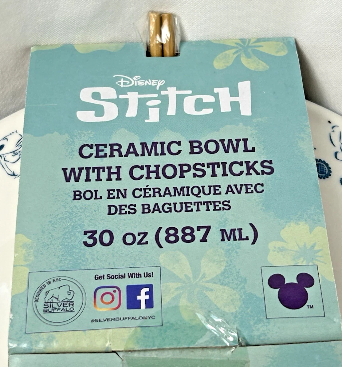 Disney STITCH Deep Ceramic Bowl w/ Chopsticks