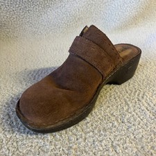 Born Leather Womens Shoes 8 Brown Mules Slip On Casual Wedge Heel