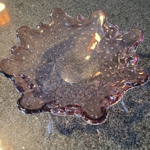 Blown Art Glass Light Amethyst Controlled Bubbles Bowl Trinket Dish Ashtray - Picture 7 of 17