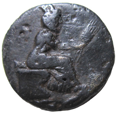 CILICIA, TARSOS. AE 25, CIRCA 2nd - 1st CENTURY BC. TYCHE-RIVER GOD/ZEUS.