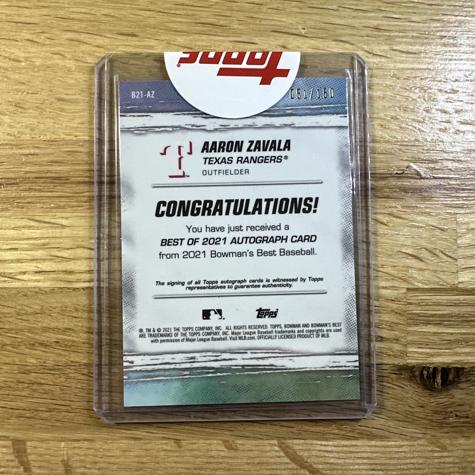2022 Bowmans Best Texas Rangers Aaron Zavala Blue /150 Autograph B21-AZ - Image 3 of 3