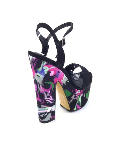LADIES WOMENS PEEP TOE BLOCK HEEL FLORAL PRINT SUMMER EVENING SANDALS SHOES SIZE - Picture 11 of 21