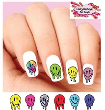 Waterslide Nail Decals Set of 20 - Smiley Face Melting Dripping Assorted