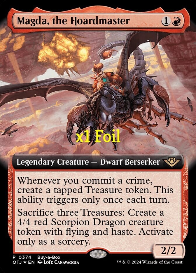 Magic The Gathering Foil Borderless Buy-a-Box Promo PRM OTJ Magda, The Hordemaster COMO NUEVO
