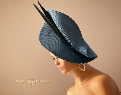 Aimee Fuller Navy Blue Ascot Kentucky Derby Fascinator Hat  display picture 2