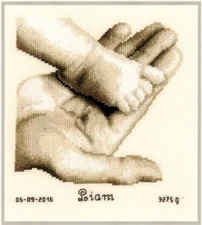 Tiny Foot on Adult's Hand Birth Record by Vervaco   Sale ~ Save